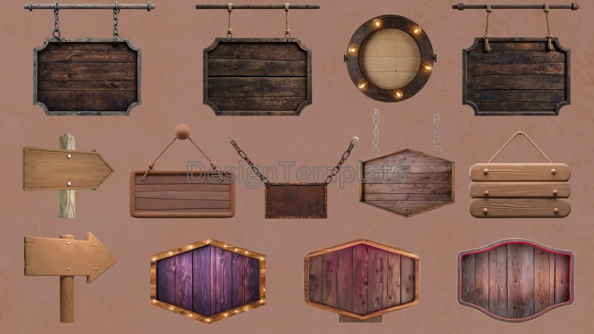 Artistic Wooden Signboard 3D Elements Pack